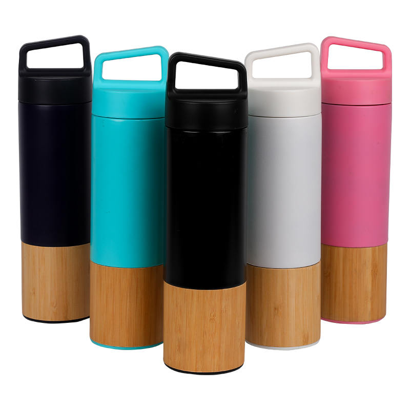 Color Splicing Handle Bamboo Shell Insulated Cup